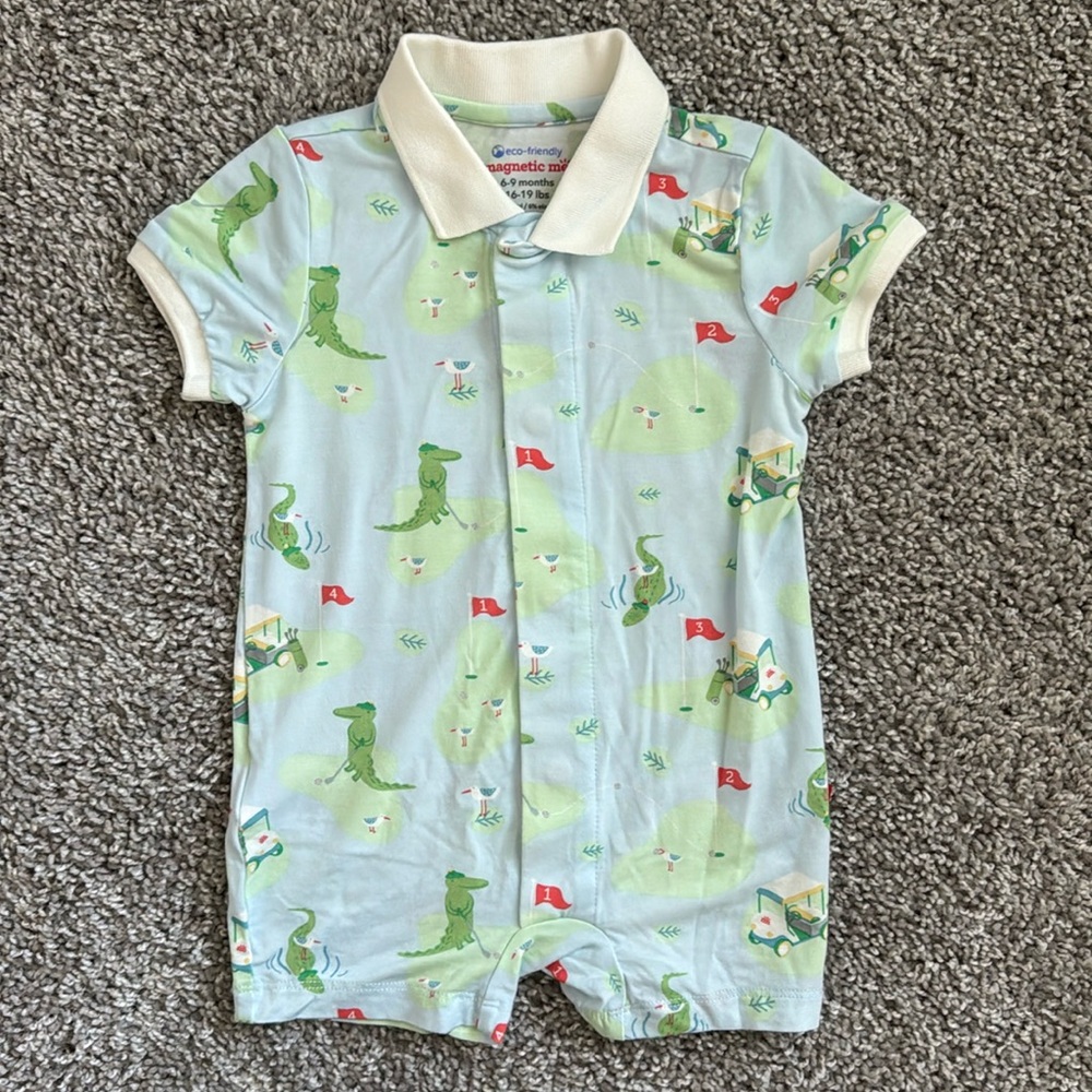 Magnetic Me golf collared shortie romper, size 6-9mo, like new!